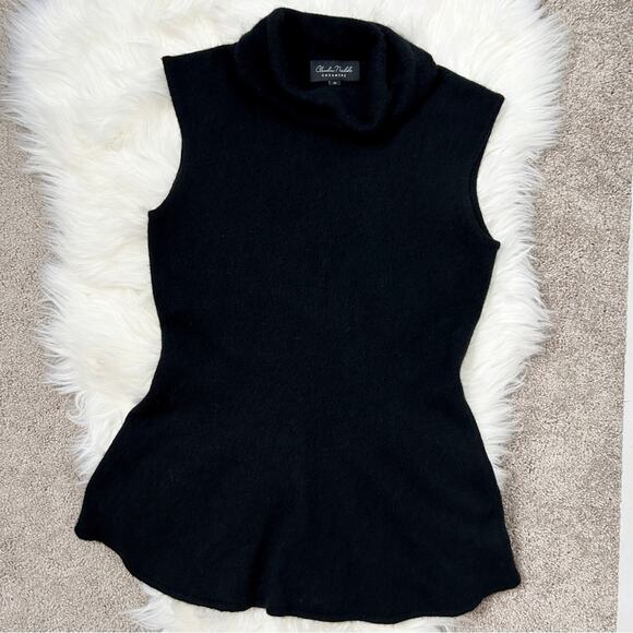 CLAUDIA NICHOLE Cashmere Size Medium Black Knit Turtleneck Top Quiet Luxury Chic - Picture 1 of 6